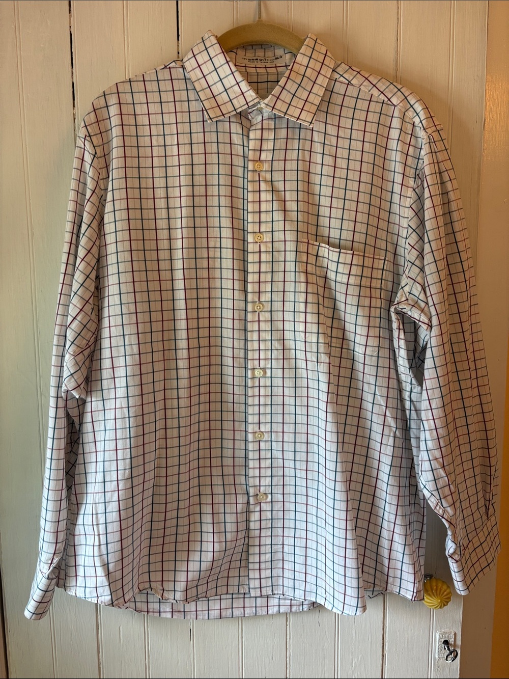 Vintage Perry Ellis White Dress Shirt with Navy & Red Grid